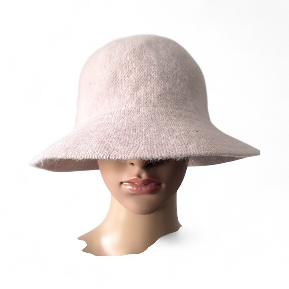 Soft Angora Wool Blend Bucket Hat – Light Blush